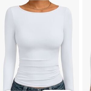 Boat Neck Tops Long Sleeve Shirt